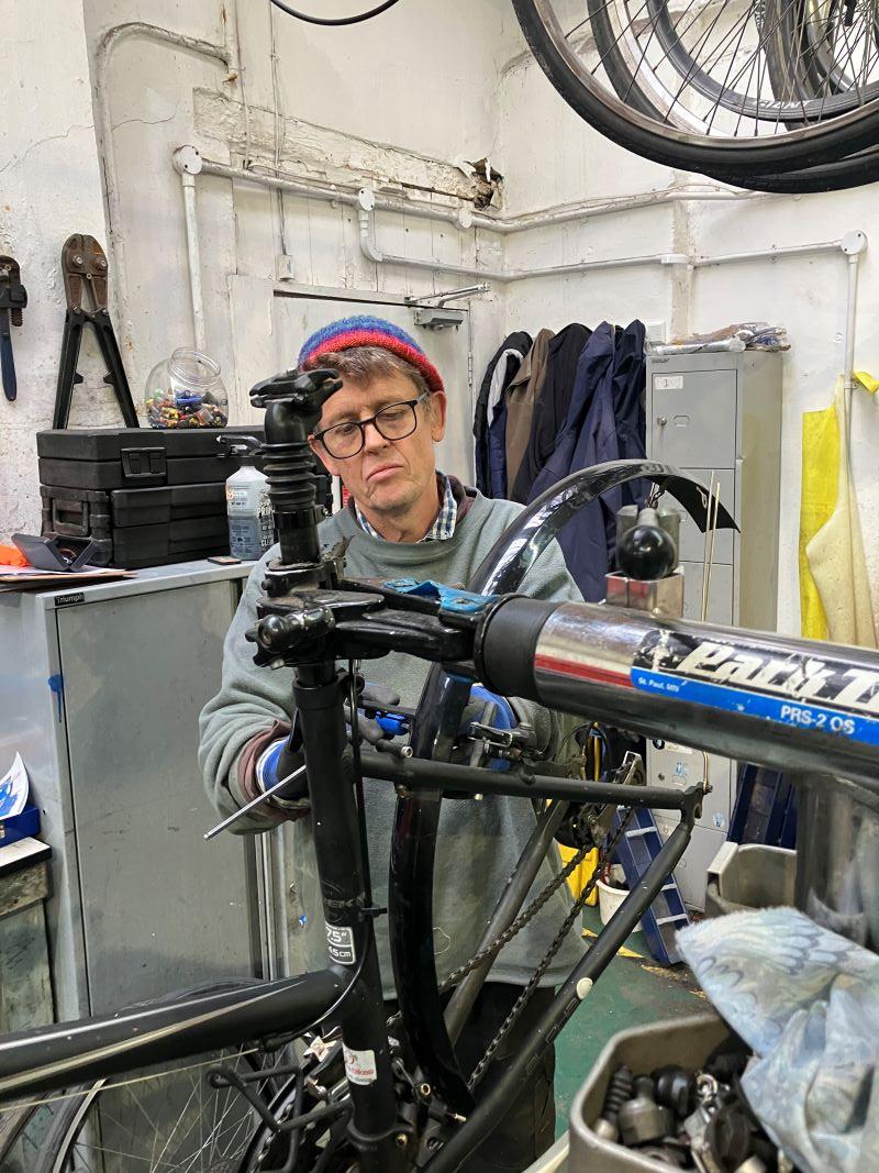 Richard Edwards working at the Julian House Bike Workshop in 2025